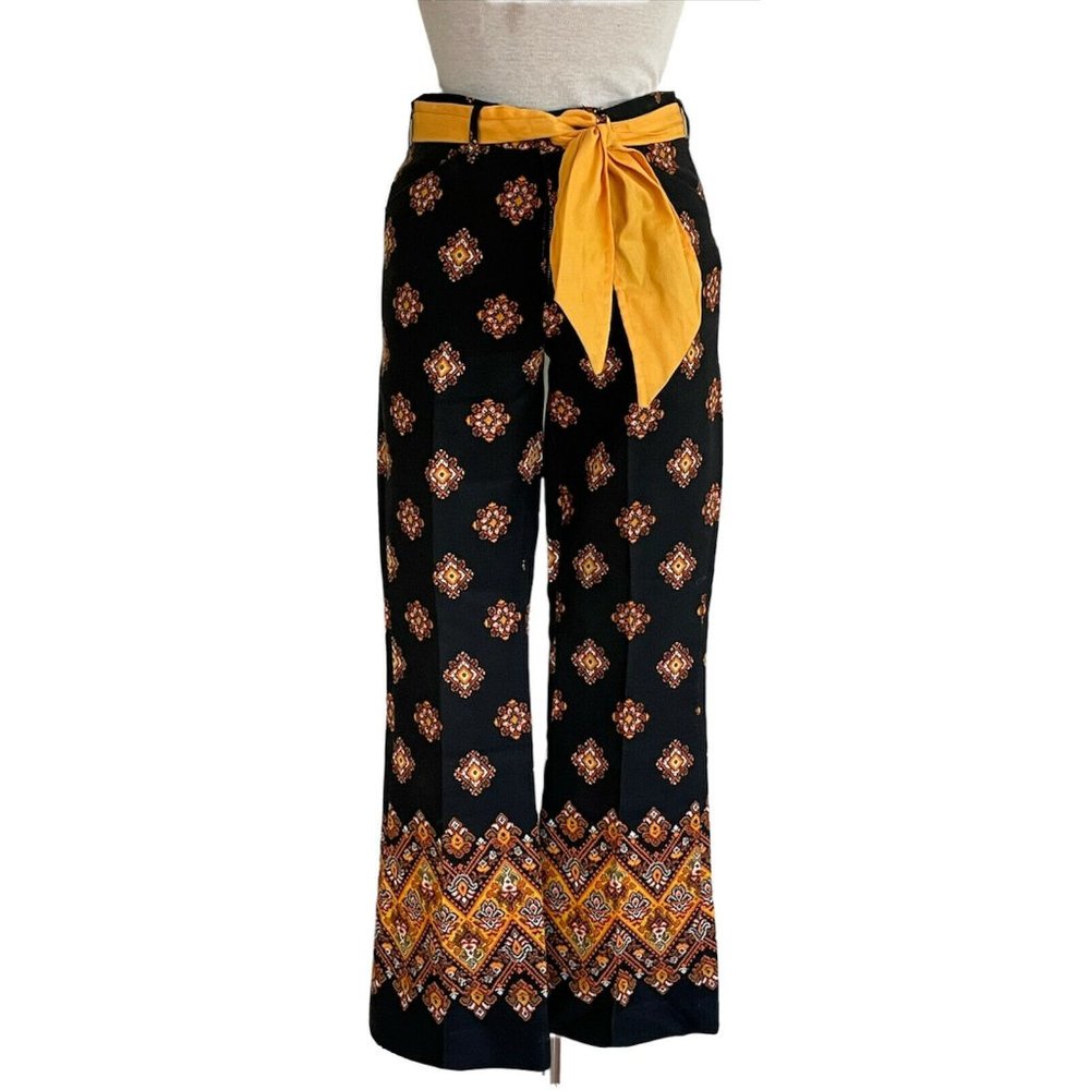 Vintage 1960s H.I.S. Sportswear High Waisted Bell Bottom Trouser Black Gold